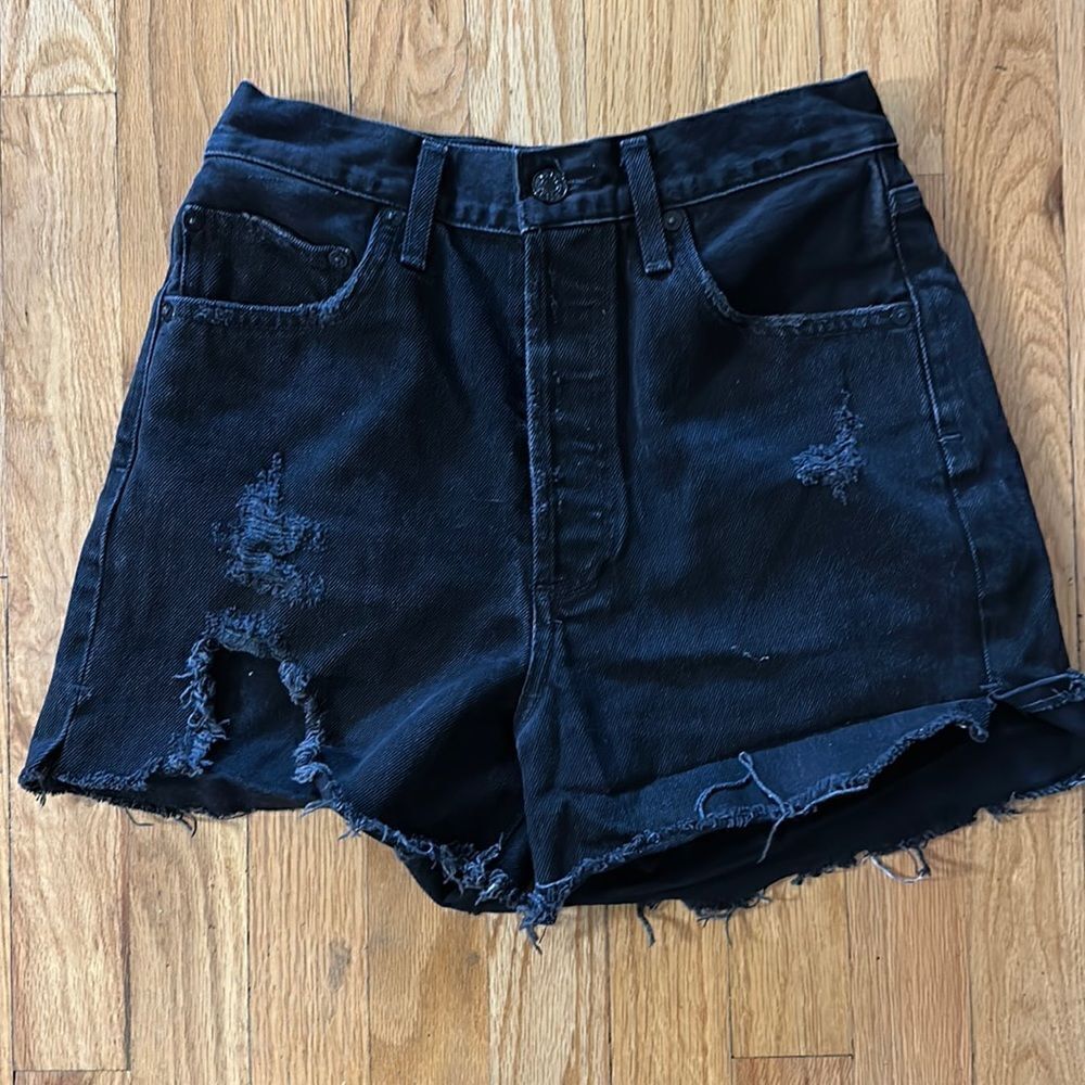 Agolde 26 black jean cut off shorts intentional distressed look great pre owned